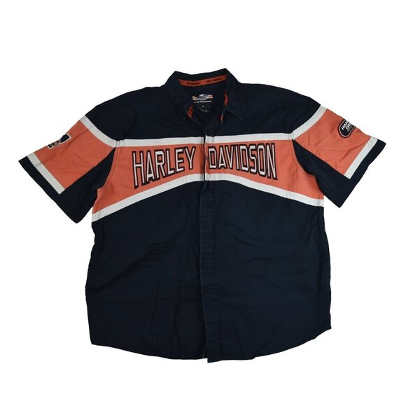 Harley Davidson Racing Shirt Short Sleeve Embroidered XL Cotton Twill - Picture 1 of 7